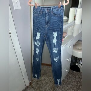 hollister curvy ultra high-rise super skinny blue ripped skinny jeans